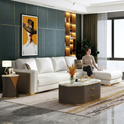 Muebles de estilo italiano 3 piezas Set Sofá esquinero + Mesas de café Sofá Mesas de cuero