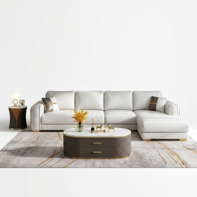 Muebles de estilo italiano 3 piezas Set Sofá esquinero + Mesas de café Sofá Mesas de cuero