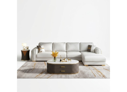 Muebles de estilo italiano 3 piezas Set Sofá esquinero + Mesas de café Sofá Mesas de cuero