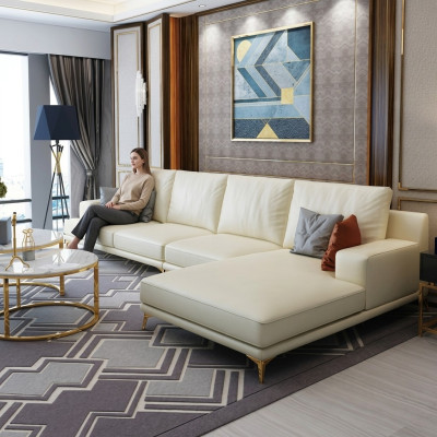 Conjunto Sofá de diseñador Sofá Chaiselongue con taburete Tapizado en sofá de sala