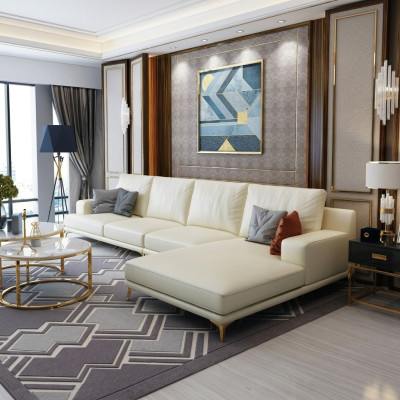 Conjunto Sofá de diseñador Sofá Chaiselongue con taburete Tapizado en sofá de sala
