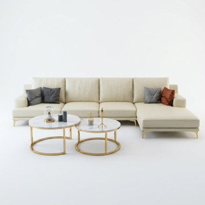 Conjunto Sofá de diseñador Sofá Chaiselongue con taburete Tapizado en sofá de sala