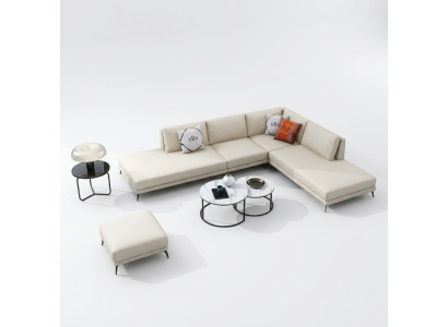 Moderno conjunto de sofá esquinero en forma de L con cojines decorativos esquinero + taburete.