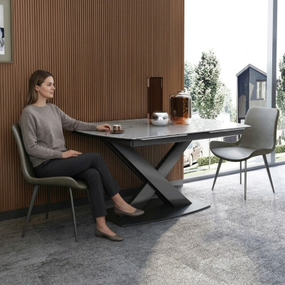 Mesa de comedor de madera moderna, mesa de madera extensible de 120/180 cm para comedor.