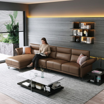 Sofá de esquina en forma de L con sillón conjunto de sofás modernos en forma de L.