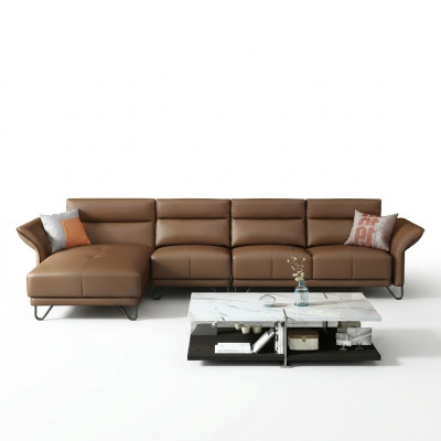 Sofá de diseño italiano de cuero, estilo de muebles de mesa de café, asiento tapizado conjunto de esquina.