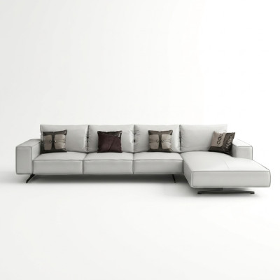 Moderna sala de estar con sofá esquinero, sofá tapizado, asiento de cuero, esquina de decoración.
