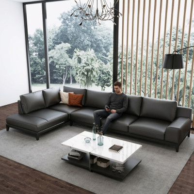 Sofá de cuero de diseñador sofá de esquina acolchado sofá de esquina asiento en forma de L juego de decoración.