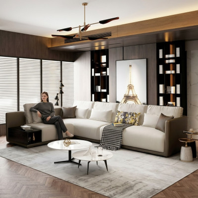 Sofá de cuero de diseñador Sofá de esquina Sofá de asiento con revestimiento decorativo en forma de L.