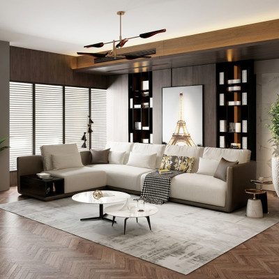 Sofá de cuero de diseñador Sofá de esquina Sofá de asiento con revestimiento decorativo en forma de L.
