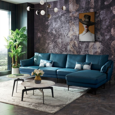 Sofá esquinero de cuero tapizado italiano, sofá moderno de salón.