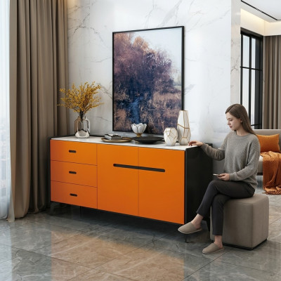 Muebles de estilo italiano, cómoda alta, armario de diseñador, armarios naranjas.
