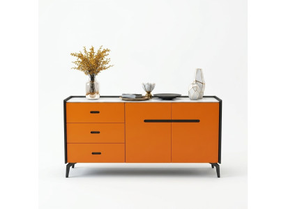Muebles de estilo italiano, cómoda alta, armario de diseñador, armarios naranjas.