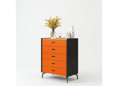 Muebles de estilo italiano, cómoda alta, armario, armarios de diseñador color naranja.