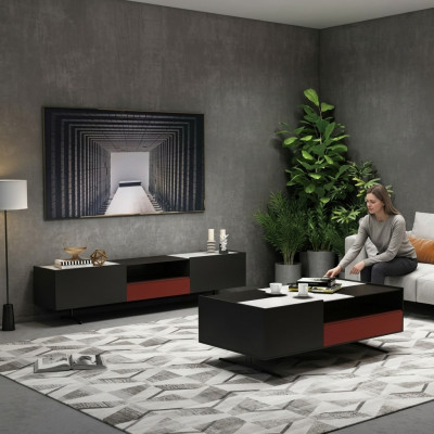 Muebles de diseño italiano en conjunto de 3 piezas: cómoda + mesa de centro + soporte de TV.