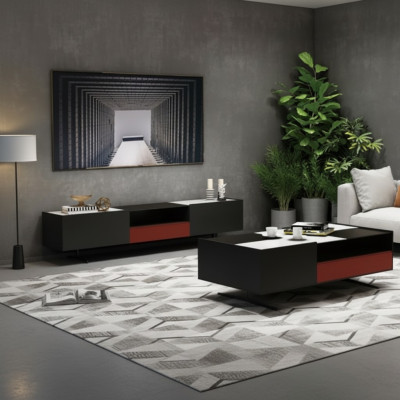 Muebles de diseño italiano en conjunto de 3 piezas: cómoda + mesa de centro + soporte de TV.