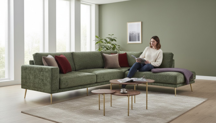 Diseño de tela en forma de L Sofá Sofá de esquina moderno Conjunto de sofá Salón Sofá Acolchado