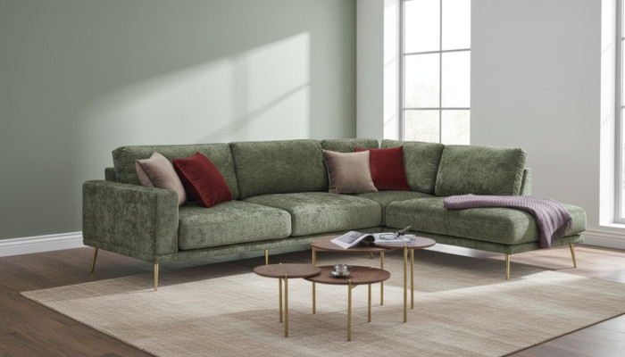 Diseño de tela en forma de L Sofá Sofá de esquina moderno Conjunto de sofá Salón Sofá Acolchado
