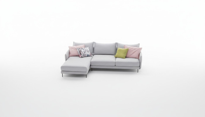 Sofá de esquina en forma de L, tela de poliéster acolchado, asiento de sofá textil diseño italiano Nuevo.