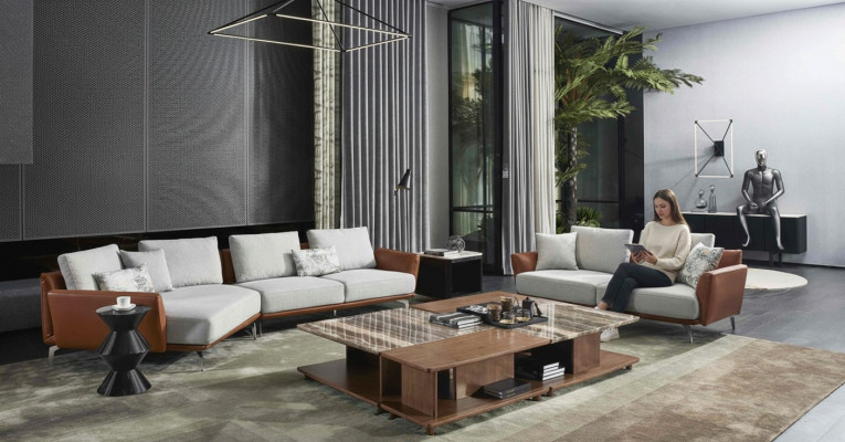 Sofá de esquina conjunto de sala de estar sofá sofá forma de L tapizado sofás conjunto de diseño de cuero.