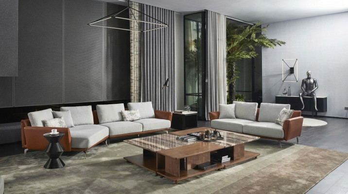 Sofá de esquina conjunto de sala de estar sofá sofá forma de L tapizado sofás conjunto de diseño de cuero.