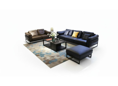 Conjunto de sofás exclusivo de 3+2 plazas de cuero con otomana, tapizado para la sala de estar.