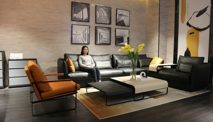 Muebles de salón moderno de cuero italiano, sofá esquinero, juego de sofá tapizado de esquina.