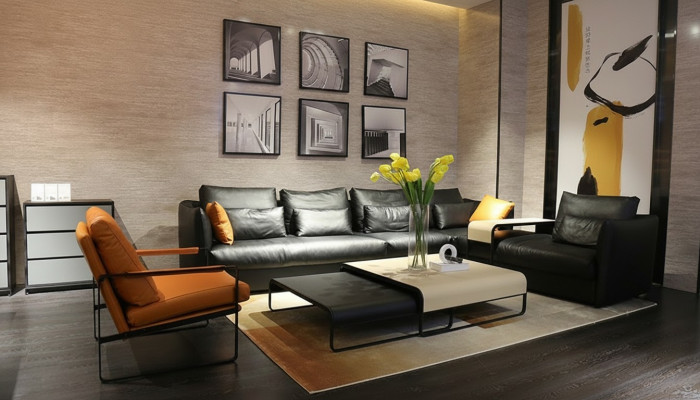 Muebles de salón moderno de cuero italiano, sofá esquinero, juego de sofá tapizado de esquina.