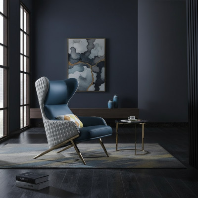 Sillón diseño sofá relax cuero salón club tapizado asiento lujo turquesa nuevo