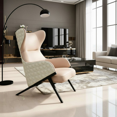 Silla Diseño Sofá Sofá Asiento Lujo Beige Nuevo Relax Cuero Salón Club Tapizado