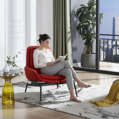 Silla de lujo acolchada para cócteles, relajación, sala de estar, club de muebles, diseño de silla roja.
