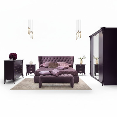 Set de dormitorio Conjunto de cama 2x mesitas de noche Taburete 3 piezas Chesterfield Completo