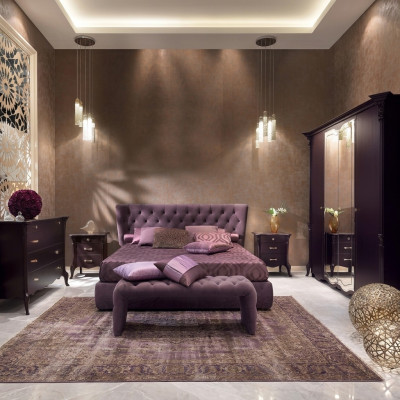 Dormitorio Juego de muebles italiano de lujo Chesterfield de 6 piezas en madera maciza