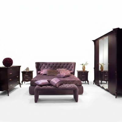 Dormitorio Juego de muebles italiano de lujo Chesterfield de 6 piezas en madera maciza