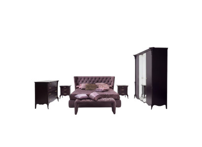 Cama acolchada de lujo con diseño para hoteles, habitación de dormir con cama doble de lujo color morado.