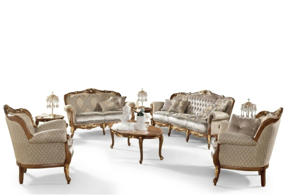 Estilo rococó sofá italiano conjunto clásico de muebles de salón de madera maciza.