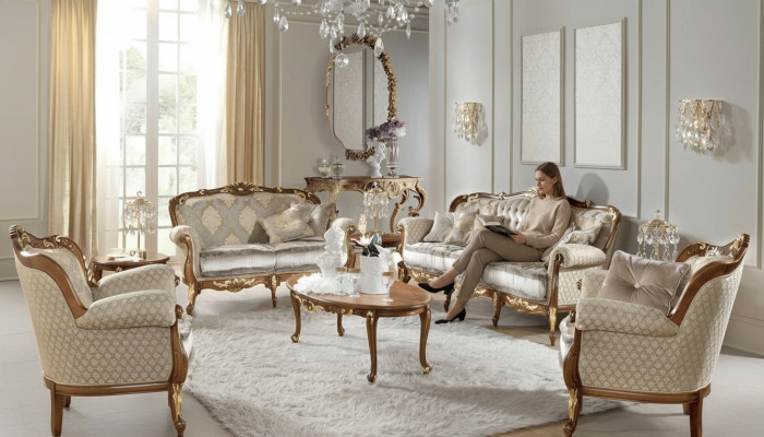 Muebles italianos grupo de sofás clásicos de madera maciza