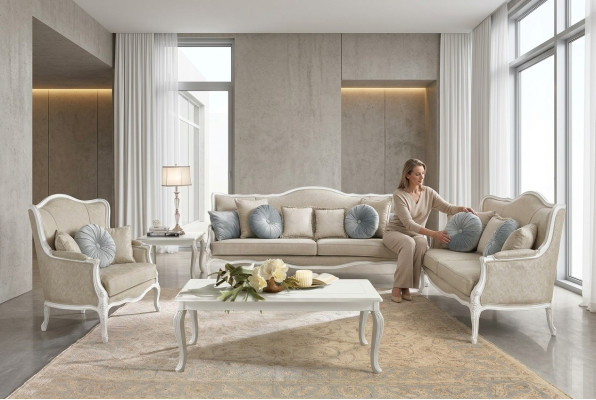 Muebles italianos sofá clásico barroco rococó de 3 plazas, tela de tapicería, nuevo.