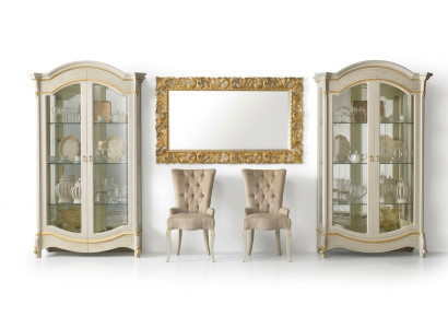 Muebles clásicos de sala de estar blanco y dorado, vitrina de madera armario muebles.