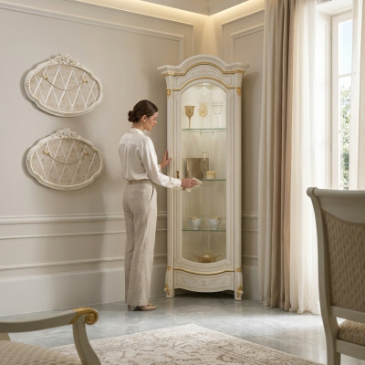 Vitrina de esquina clásica armario de esquina vidrio madera muebles de vitrina de vidrio.