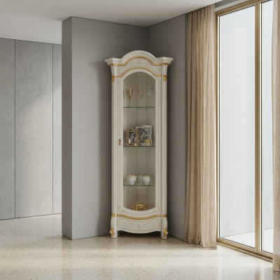 Vitrina de esquina clásica armario de esquina vidrio madera muebles de vitrina de vidrio.