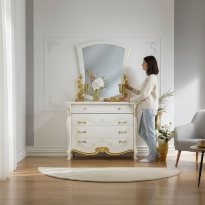 Estilo elegante Muebles Armario de dormitorio Cómoda Cómoda clásica con espejo