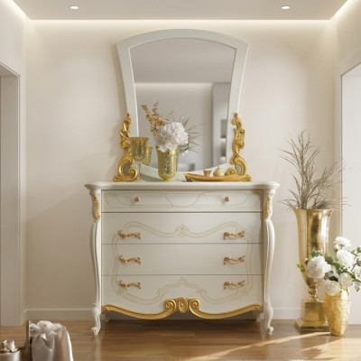Estilo elegante Muebles Armario de dormitorio Cómoda Cómoda clásica con espejo