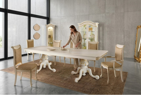 Mesa de comedor clásica de madera, conjunto de comedor de 6 sillas nuevas.