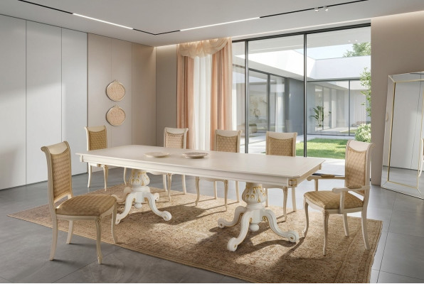 Mesa de comedor clásica de madera, conjunto de comedor de 6 sillas nuevas.