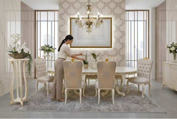 Muebles italianos de madera maciza para comedor 6 sillas silla con respaldo grupo de sillones