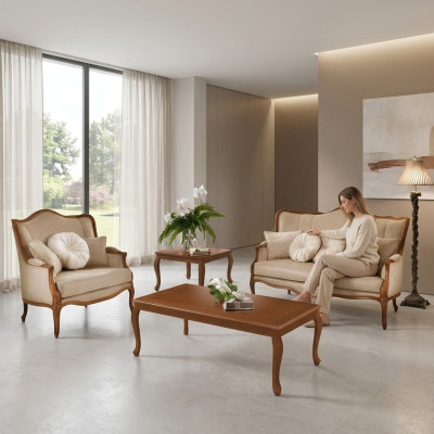 Conjunto de sofás de 3 plazas + 2 plazas, sofá de diseño, sofá acolchado, sofás, sofá clásico de 2 piezas en madera maciza.