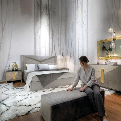 Dormitorio cama 2x mesita de noche Juego de 3 piezas Cama tapizada Muebles italianos nuevos.