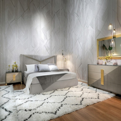 Dormitorio cama 2x mesita de noche Juego de 3 piezas Cama tapizada Muebles italianos nuevos.