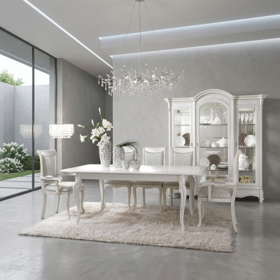 Conjunto de muebles para comedor italiano Grupo de comedor Vitrina Mesa 6 sillas 8 piezas.